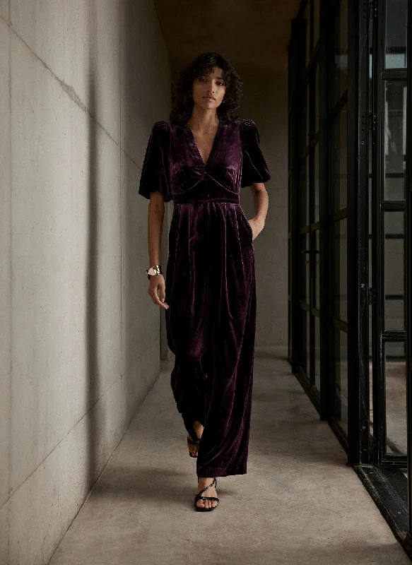 Save More When You Shop More!Save More When You Shop More!Burgundy Velvet Puff Sleeve Jumpsuit