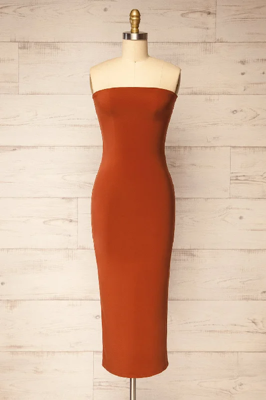 Your Exclusive Offer Awaits!Your Exclusive Offer Awaits!Victorya Rust | Strapless Fitted Midi Dress