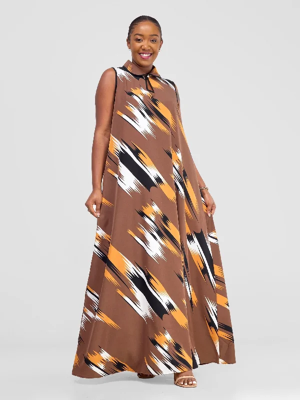 Bigger Savings, Better Shopping!Bigger Savings, Better Shopping!Asha Sleeveless Maxi Dress - Brown / Mustard Print