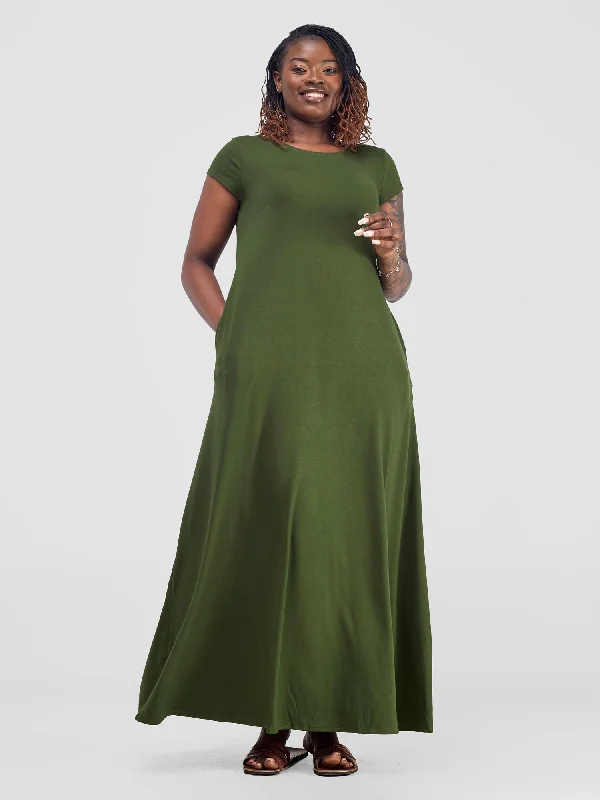 Steals and Deals Await!Steals and Deals Await!Leila Cap Sleeve Tent Maxi Dress - Hunters Green