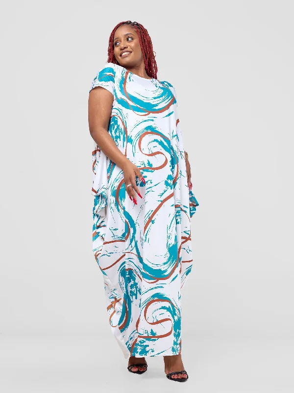 The Best Deals Won’t Wait!The Best Deals Won’t Wait!Lumi Drop Shoulder Maxi Dress - White / Teal Kita Print