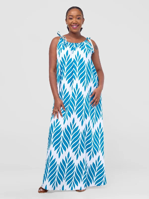 Your Chance to Save is Now!Your Chance to Save is Now!Maisha Strappy Maxi Dress - White / Teal Print