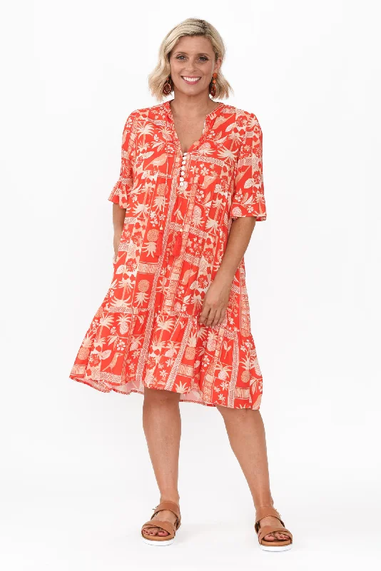Your Exclusive Offer Awaits!Your Exclusive Offer Awaits!Zorita Red Tropical Frill Sleeve Dress
