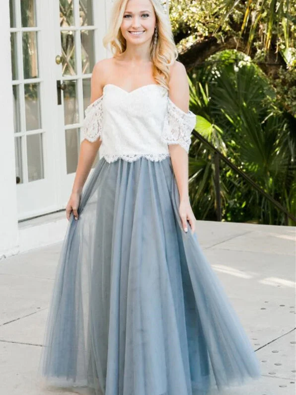 Crazy Discounts Inside!Crazy Discounts Inside!2 Pieces Lace Top Dusty Blue Long Bridesmaid Dresses Crazy Discounts Inside!Crazy Discounts Inside!2 Pieces Lace Top Dusty Blue Long Bridesmaid Dresses
