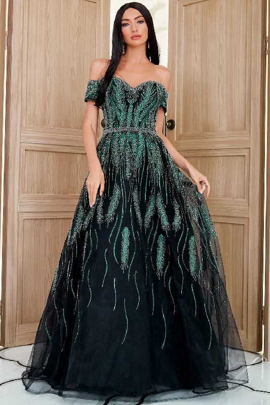Don’t Wait – Deals Won’t Last!Don’t Wait – Deals Won’t Last!A Line Off the Shoulder Dark Green Party Dress Embroidery