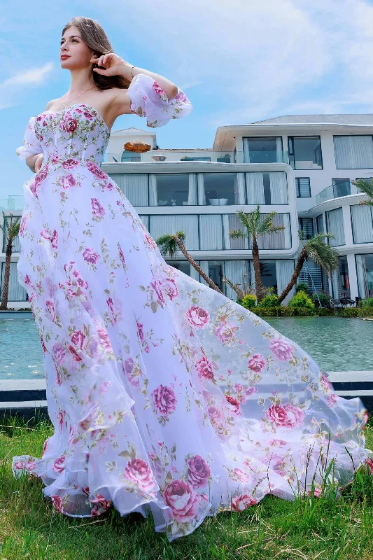 Limited Deals, Unlimited Savings!Limited Deals, Unlimited Savings!A-Line Sweep-Brush Train Figured Cloth Prom Dress CS0495