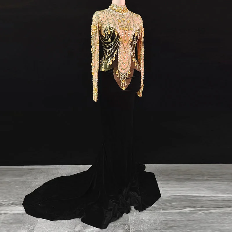 Steals and Deals Await!Steals and Deals Await!AD1394 Kimshein Elegent Dinner Dresses For Ladies Rhinestone Mesh Long Robe Glittery Evening Prom Dress