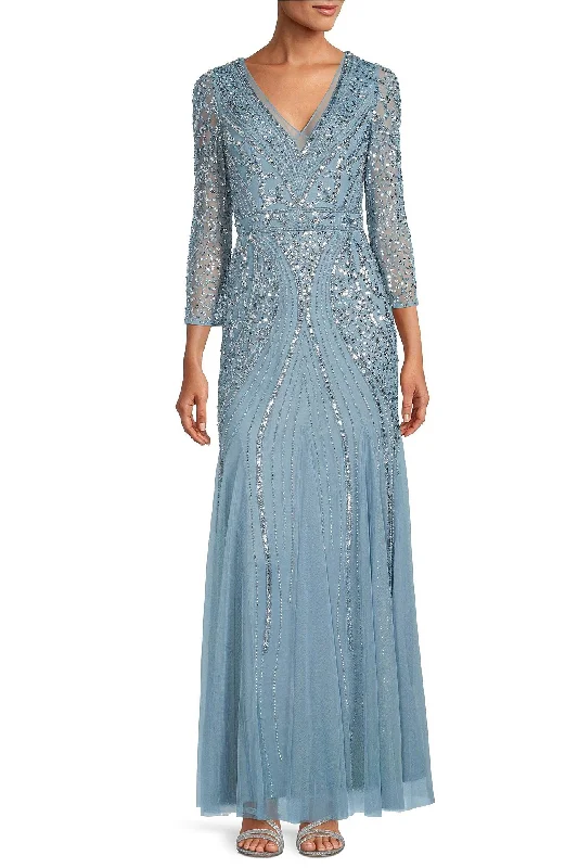 Don't Miss Out!Don't Miss Out!Adrianna Papell Beaded V-Neck 3/4 Sleeve A-Line Gown - Air sky Don't Miss Out!Don't Miss Out!Adrianna Papell Beaded V-Neck 3/4 Sleeve A-Line Gown - Air sky