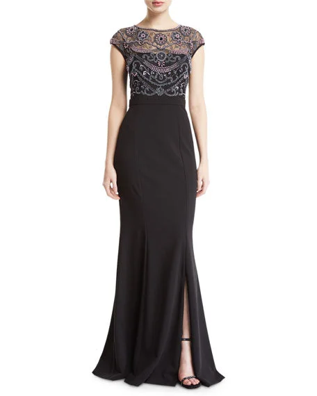 Flash Deals – Act Quickly!Flash Deals – Act Quickly!Aidan Mattox Cap-Sleeve Pearly Beaded-Bodice Gown - Black