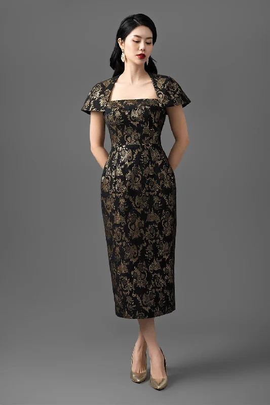 Your Dream Deal is Here!Your Dream Deal is Here!Anastasia Pegged Queen Anne Neck Brocade Midi Dress Your Dream Deal is Here!Your Dream Deal is Here!Anastasia Pegged Queen Anne Neck Brocade Midi Dress