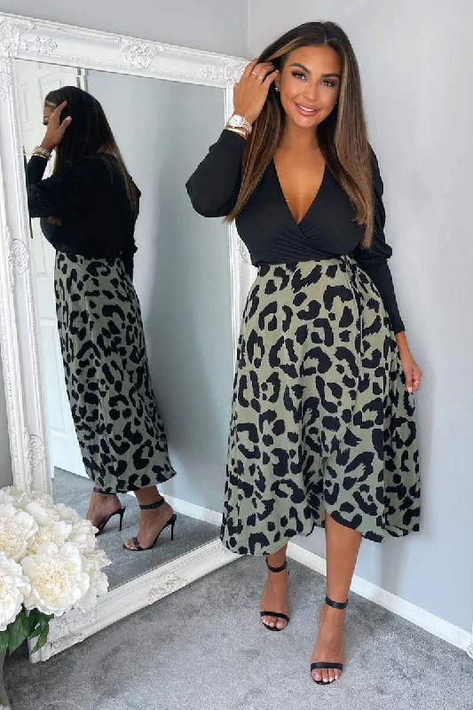 Limited Time Offer!Limited Time Offer!Black And Khaki 2 in 1 Animal Print Wrap Dress Limited Time Offer!Limited Time Offer!Black And Khaki 2 in 1 Animal Print Wrap Dress