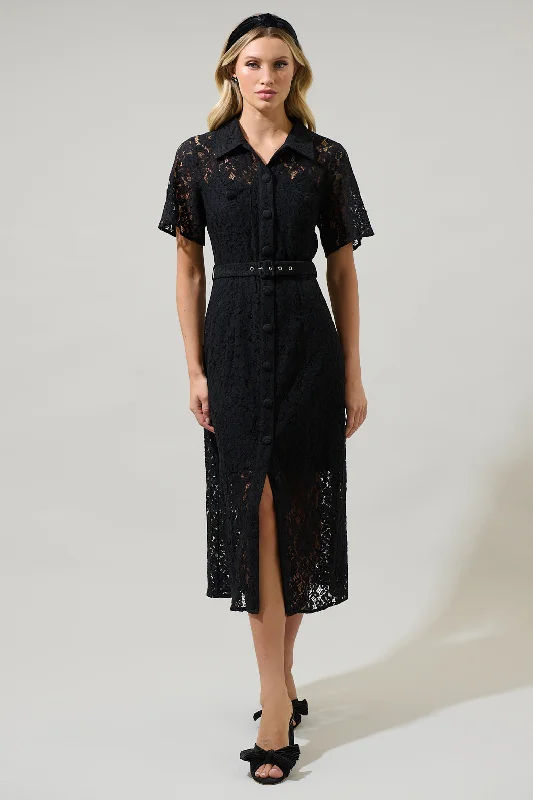 Limited Stock Available!Limited Stock Available!Carlini Lace Button Up Midi Dress