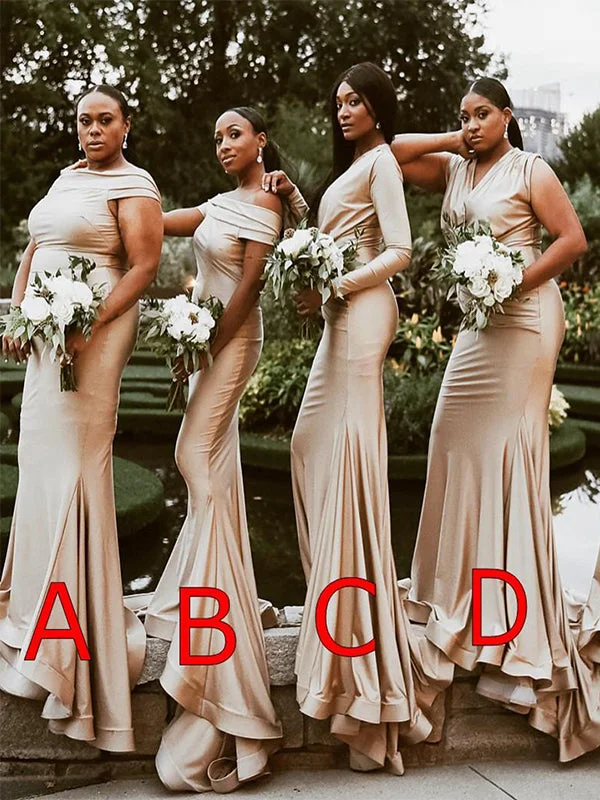 Save Up to 50% Off!Save Up to 50% Off!Champagne Mismatched Mermaid Popular Formal Bridesmaid Dresses BD020