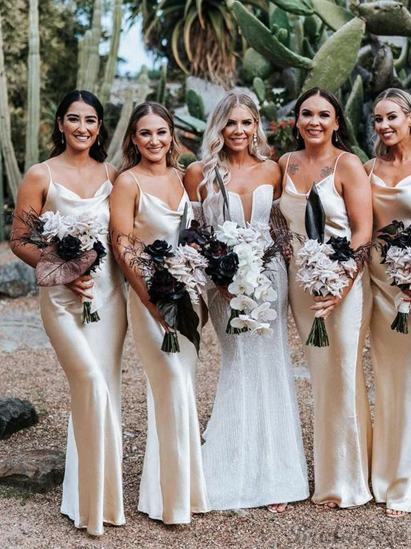 Grab Yours Before It’s Too Late!Grab Yours Before It’s Too Late!Champagne Simple Spaghetti Straps Mermaid Formal Bridesmaid Dresses BD038