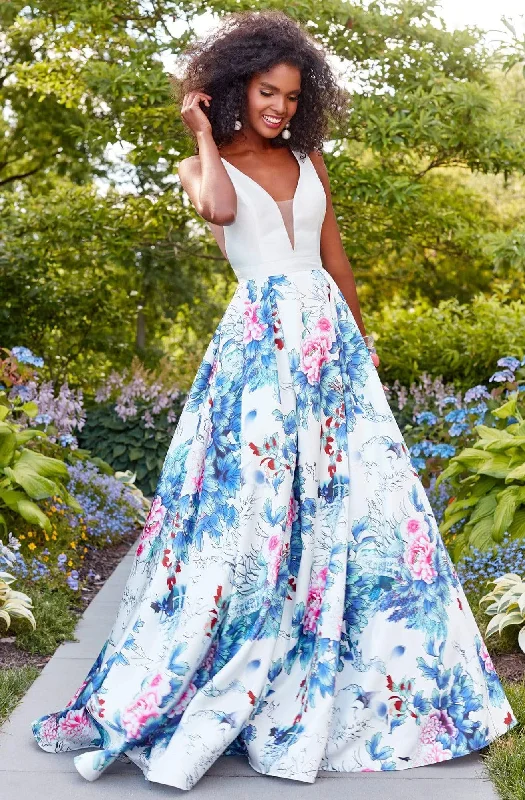Limited-Time Price Drop!Limited-Time Price Drop!Clarisse - 3538 Deep V-Neck Floral Mikado Evening Gown