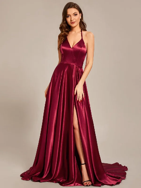 Grab Yours Before It’s Too Late!Grab Yours Before It’s Too Late!Custom Size Halter Neck High Front Slit Floor Length Prom Dress