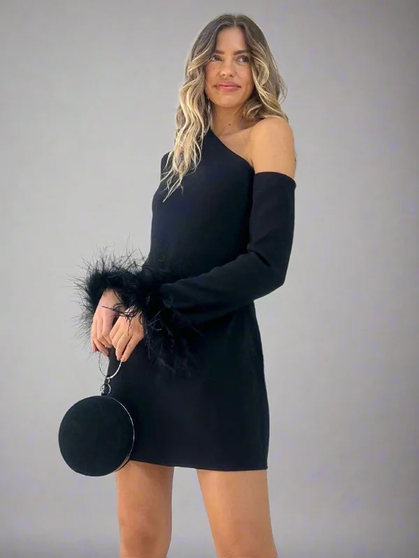 Act Fast – Limited Time Savings!Act Fast – Limited Time Savings!Dakotah Feather Cuff Asymmetric Mini Dress / Black