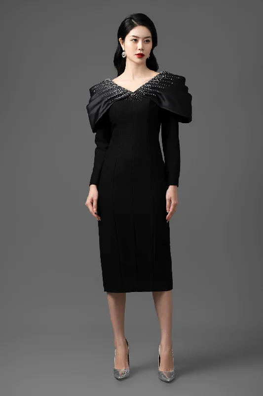 Bigger Savings, Better Shopping!Bigger Savings, Better Shopping!Hirona Sheath V-Neck Taffeta Midi Dress