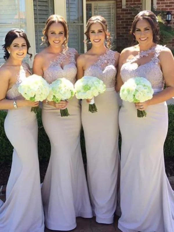 Savings You Can’t Ignore!Savings You Can’t Ignore!Lilac One Shoulder Long Mermaid Lace Jersey Bridesmaid Dresses
