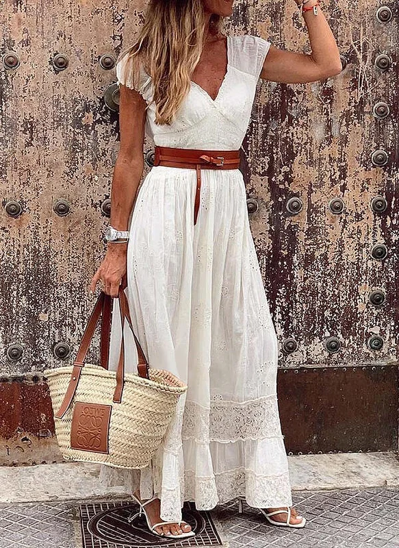 Huge Price Cuts Await!Huge Price Cuts Await!Long Lace Solid Color Stitching Elegant Formal Dress