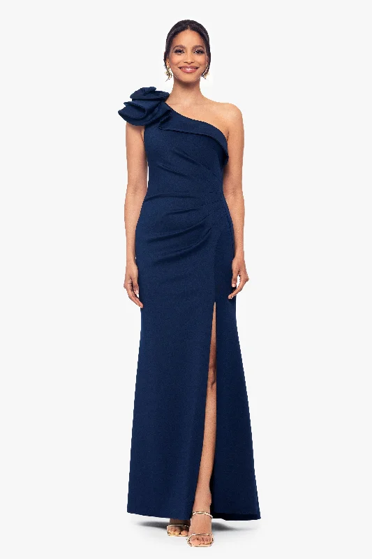 Hurry, Sale Ends Soon!Hurry, Sale Ends Soon!"Marcia" One Shoulder Flower Floor Length Scuba Dress