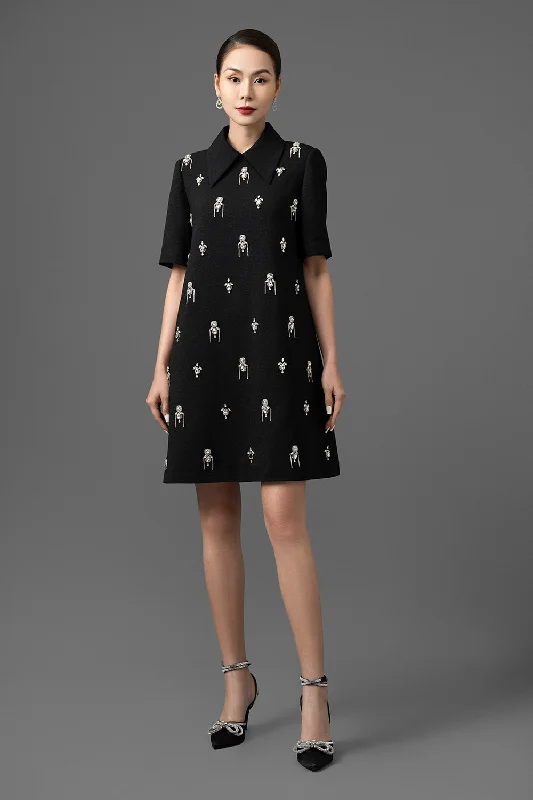 Limited Time Offer!Limited Time Offer!Maya Trapezoid Middle Sleeved Gabardine Above The Knee Dress Limited Time Offer!Limited Time Offer!Maya Trapezoid Middle Sleeved Gabardine Above The Knee Dress
