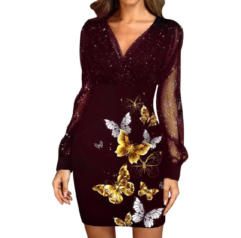 Exclusive Deals Just for You!Exclusive Deals Just for You!Mesh V-neck Printing Sequined Slim Fit Sexy Print Dress Exclusive Deals Just for You!Exclusive Deals Just for You!Mesh V-neck Printing Sequined Slim Fit Sexy Print Dress