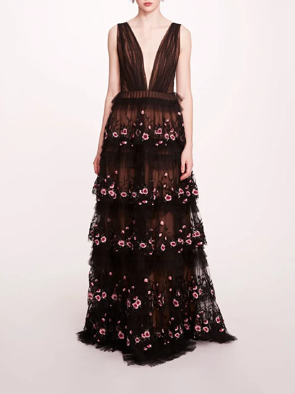Shop Now and Save!Shop Now and Save!Tiered Terrarium V-Neck Gown