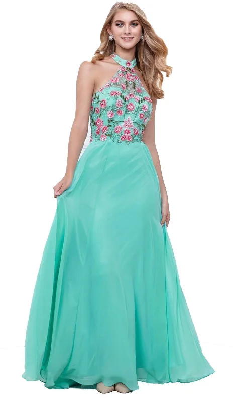 Seasonal Sale – Shop Now!Seasonal Sale – Shop Now!Nox Anabel - 8326 Lovely Floral Halter Style Long Evening Gown