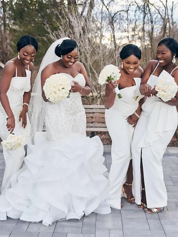 Unlock Huge Savings Now!Unlock Huge Savings Now!Off White Front Slit Long Sheath Bridesmaid Dresses