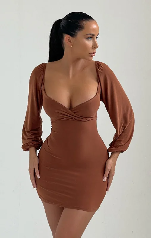 Buy More, Save More!Buy More, Save More!Pale Chocolate Balloon Sleeve Bardot Mini Dress - Meghan