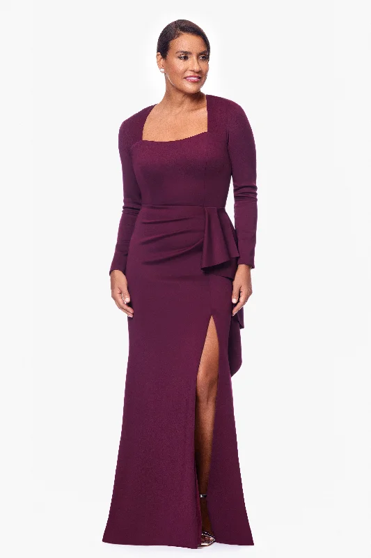 Snag the Best Prices Now!Snag the Best Prices Now!Petite "Adrian" Long Techno Scuba Long Sleeve Ruffle Dress
