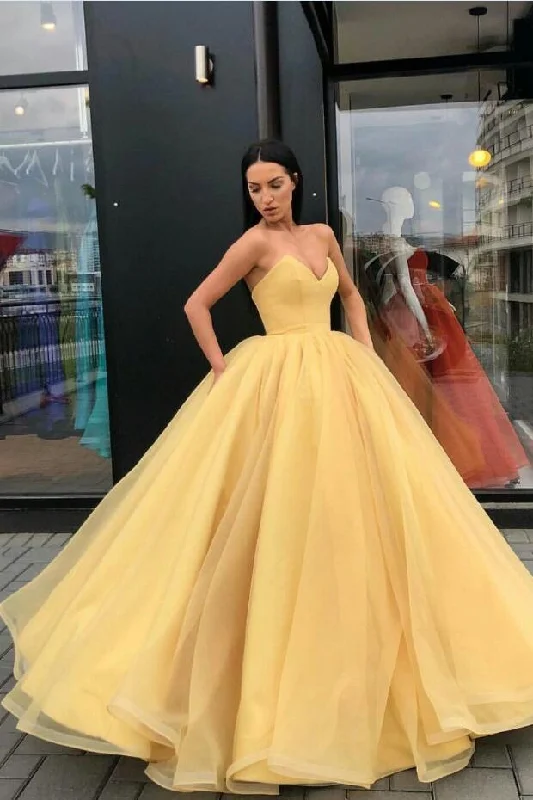 The Best Offers Are Here!The Best Offers Are Here!Plunging Sweetheart Puffy Yellow Ball Gown Prom Dresses
