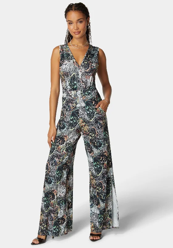 Limited Edition, Limited Price!Limited Edition, Limited Price!Printed Plunge Neck Jumpsuit