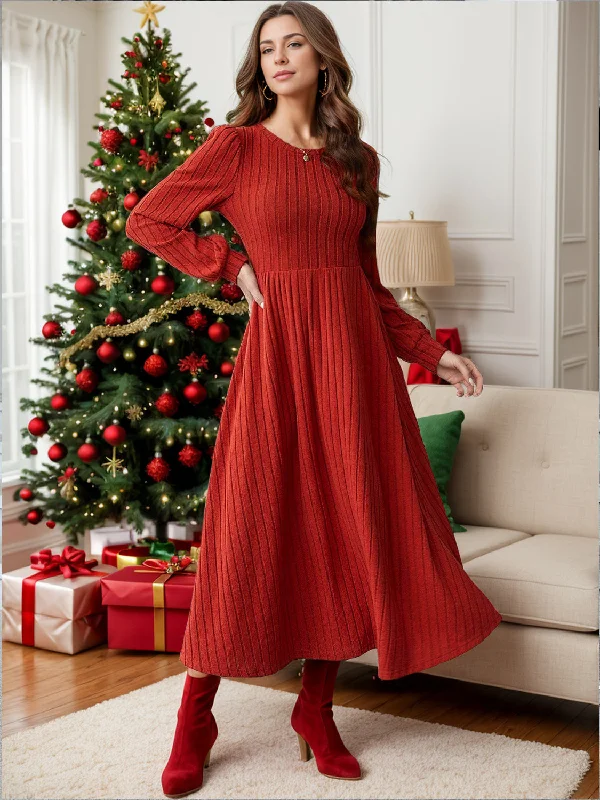Crazy Discounts Inside!Crazy Discounts Inside!Ribbed Round Neck Long Sleeve Dress