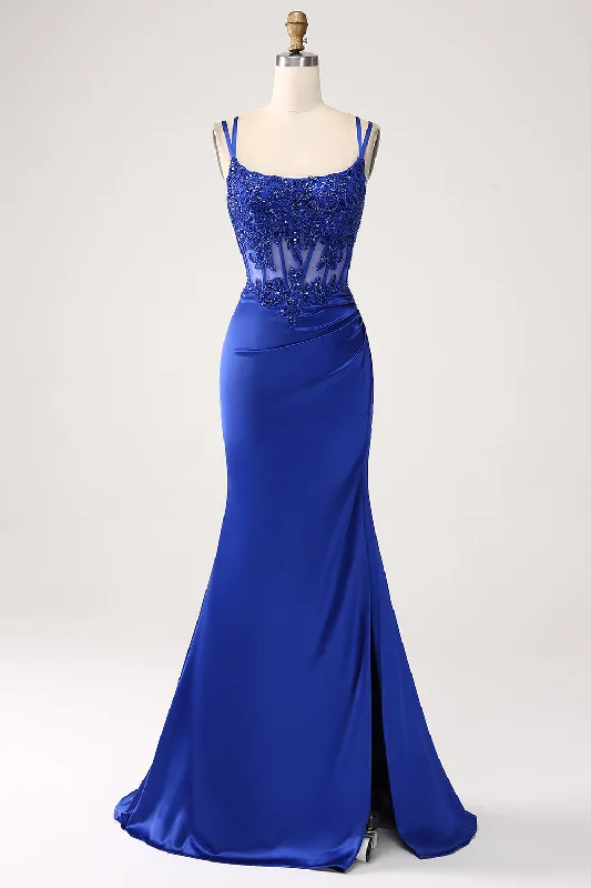 Incredible Savings Inside!Incredible Savings Inside!Royal Blue Mermaid Corset Beaded Long Prom Dress with Slit Incredible Savings Inside!Incredible Savings Inside!Royal Blue Mermaid Corset Beaded Long Prom Dress with Slit