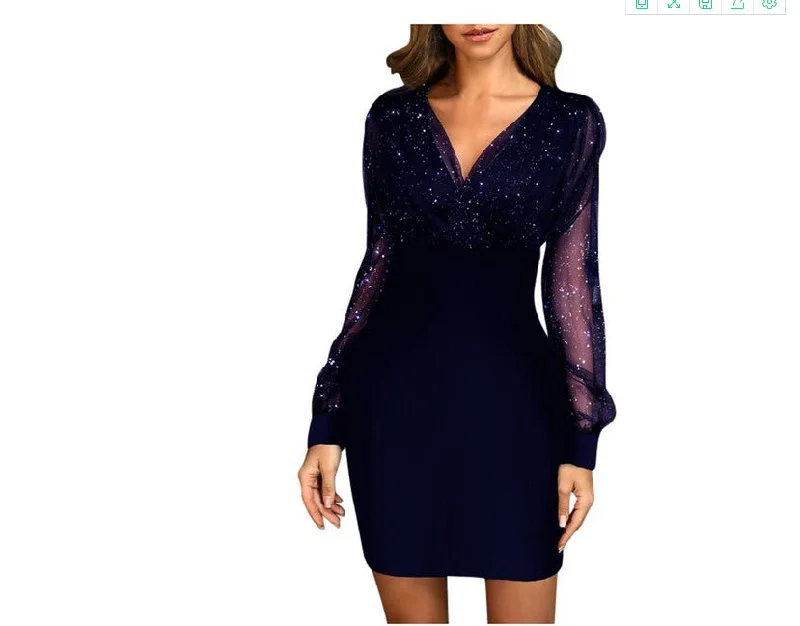 Hot Deals You Can’t Resist!Hot Deals You Can’t Resist!Short Skirt Mesh V-neck Sequined Slim-fit Sexy Dress