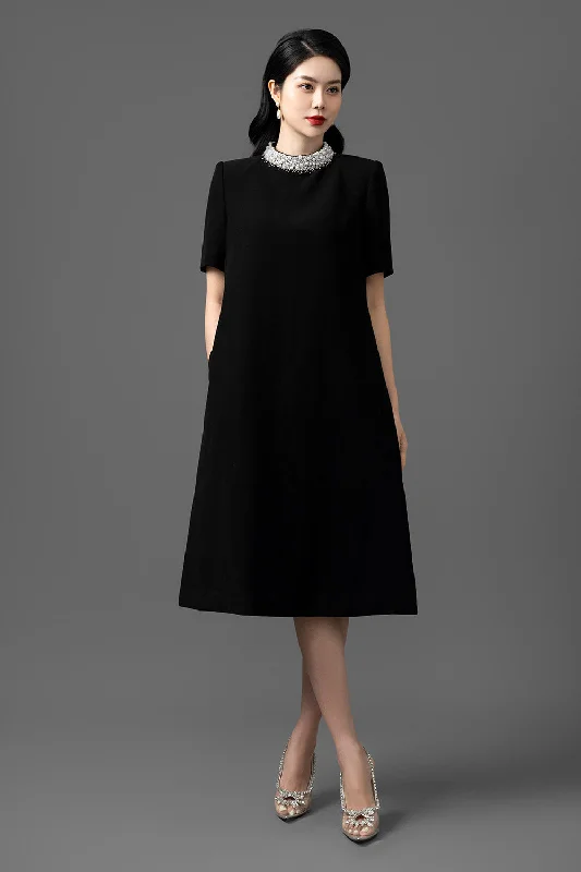 Shop More, Spend Less!Shop More, Spend Less!Silvia Trapezoid High Neck Gabardine Midi Dress