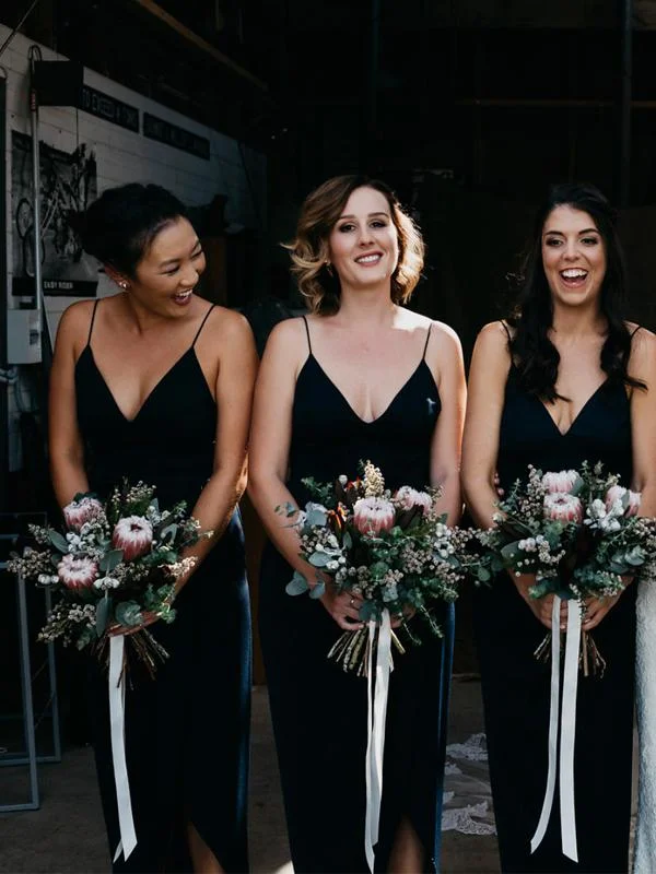Bigger Savings, Better Shopping!Bigger Savings, Better Shopping!Spaghetti Long Sheath Side Slit V-neck Black Bridesmaid Dresses
