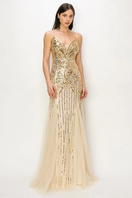 Price Drops You’ll Love!Price Drops You’ll Love!Spaghetti Strap V Neck Mesh Tulle Mermaid Skirt Sequin Gold Maxi Dress Price Drops You’ll Love!Price Drops You’ll Love!Spaghetti Strap V Neck Mesh Tulle Mermaid Skirt Sequin Gold Maxi Dress