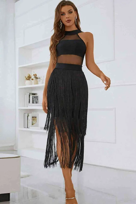 The Sale You’ve Been Waiting For!The Sale You’ve Been Waiting For!Spliced Mesh Fringe Hem Sleeveless Dress The Sale You’ve Been Waiting For!The Sale You’ve Been Waiting For!Spliced Mesh Fringe Hem Sleeveless Dress