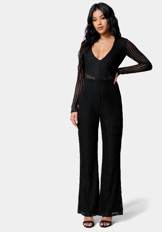 Best Deals Just for You!Best Deals Just for You!Stripe Mesh Illusion Jumpsuit