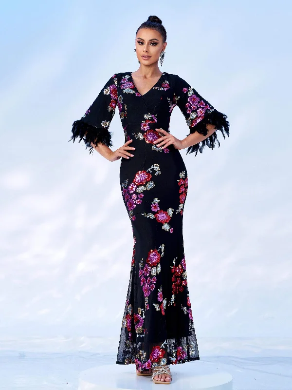 Biggest Sale of the Season!Biggest Sale of the Season!V-Neck Fringed Mermaid Sequin Maxi Dress MES00408