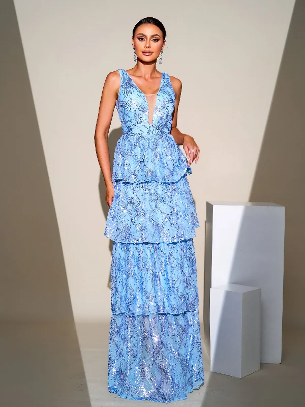 The Best Offers Are Here!The Best Offers Are Here!V-neck Sleeveless Sequin Layered Hem Dress RJ11361