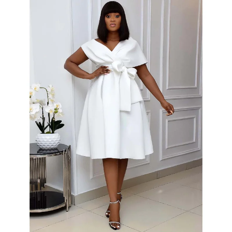 Mega Sale Happening Now!Mega Sale Happening Now!Women's Sexy Short Sleeve Deep V-neck Large Hem Evening Dress
