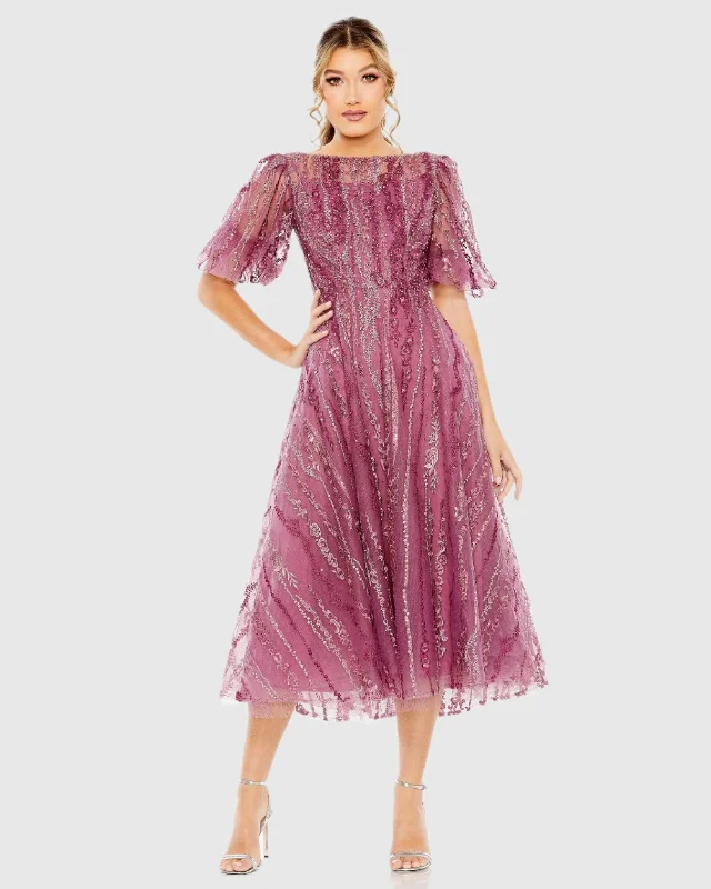 Unbeatable Prices!Unbeatable Prices!High Neck Puff Sleeve Embellished A Line Dress Unbeatable Prices!Unbeatable Prices!High Neck Puff Sleeve Embellished A Line Dress