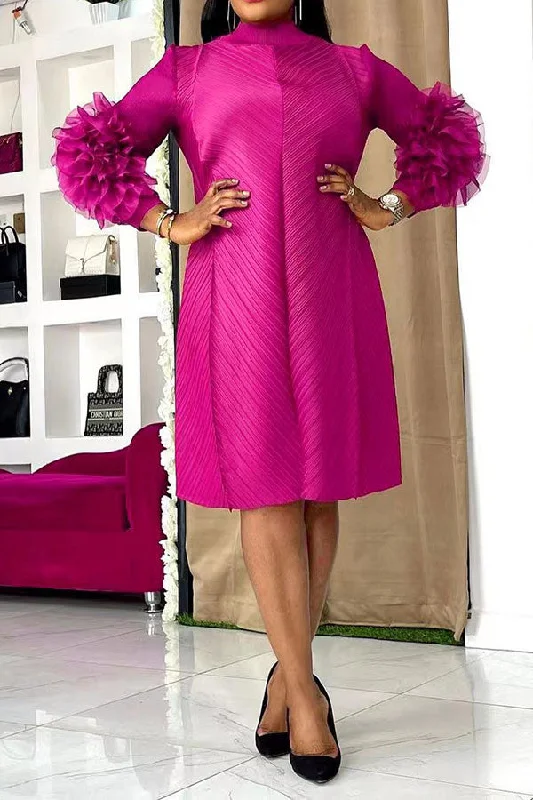 Hurry, Sale Ends Soon!Hurry, Sale Ends Soon!3D Flower Decor Unique Pleated Midi Dress