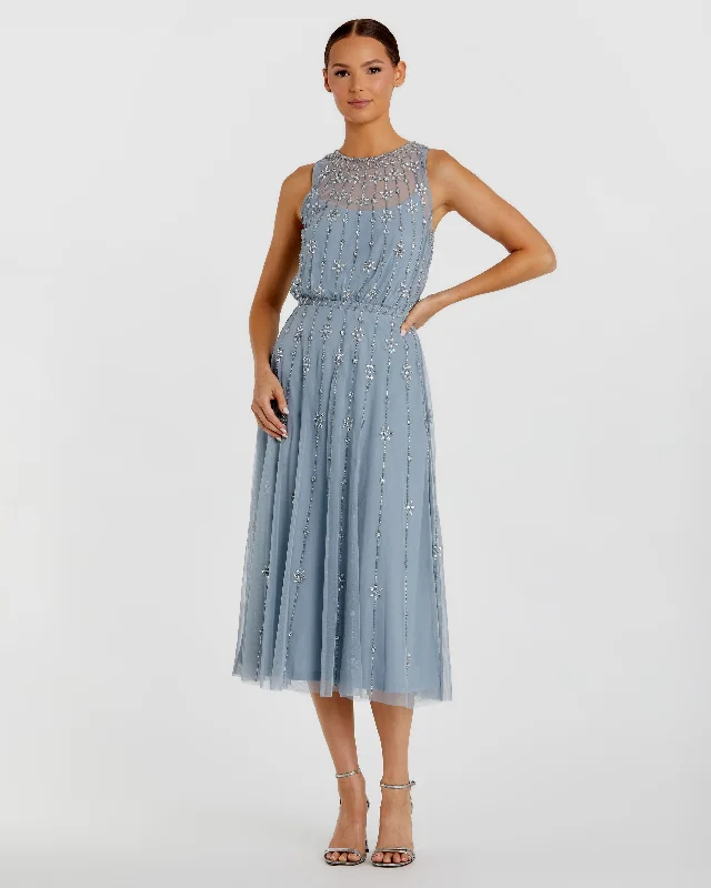 Exclusive Deals Just for You!Exclusive Deals Just for You!High Neck Sleeveless Embellished A Line Dress