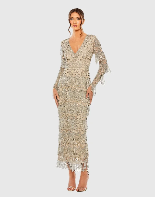 Amazing Prices You Can’t Resist!Amazing Prices You Can’t Resist!V Neck Beaded Fringe Embellished Dress