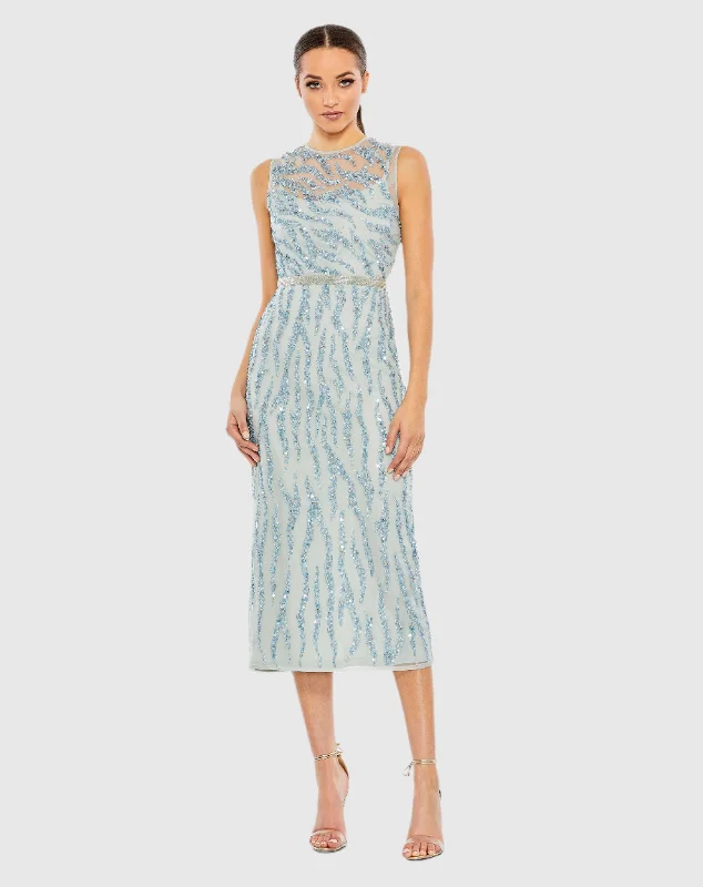 Unmissable Offers Await!Unmissable Offers Await!Embellished Sleeveless Illusion High Neck Dress